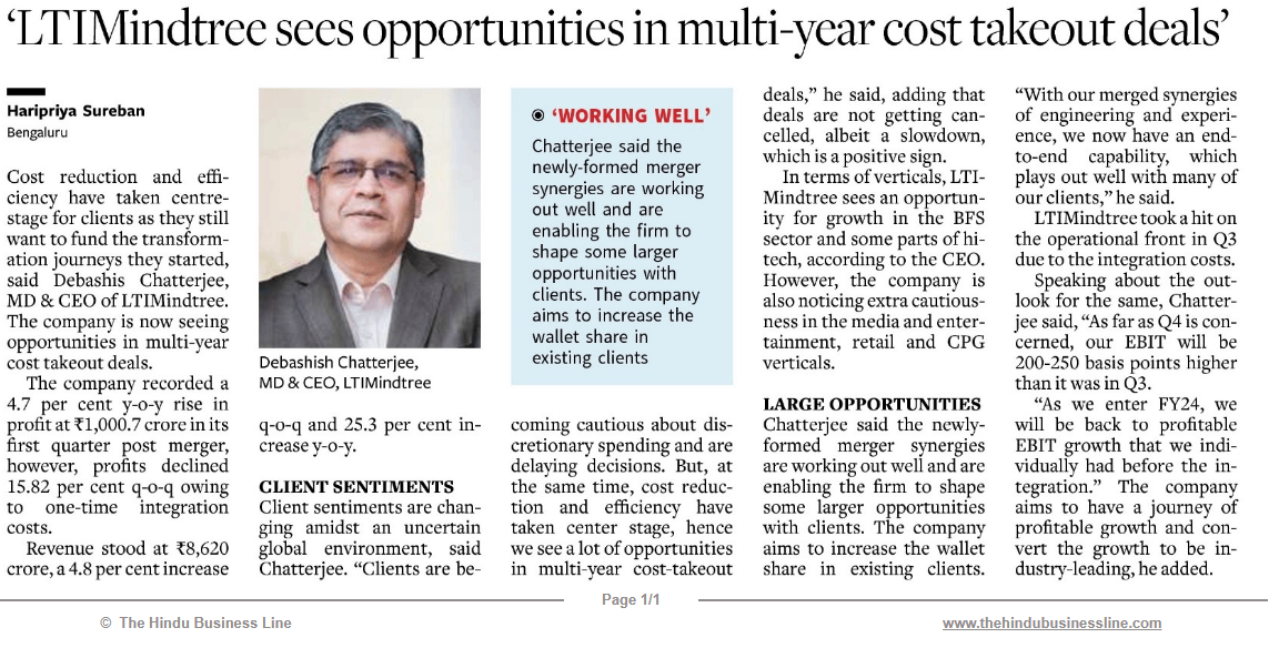 LTIMindtree sees opportunities in multi-year cost takeout deals