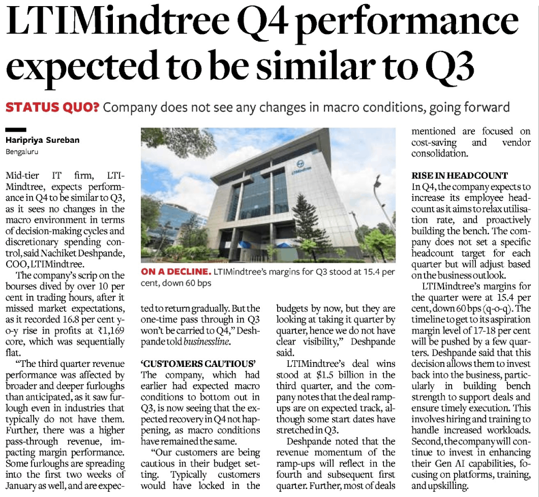 LTIMindtree Q4 performance expected to be similar to Q3