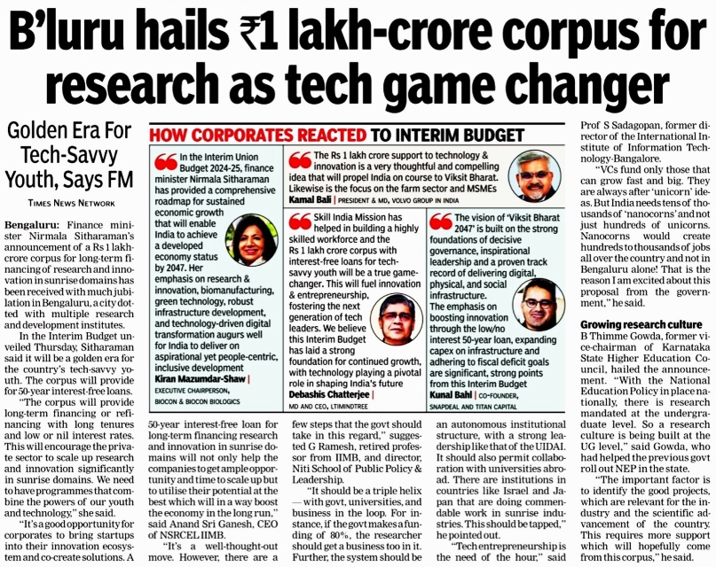 B'luru hails Rs 1 lakh-crore corpus for research as tech game changer