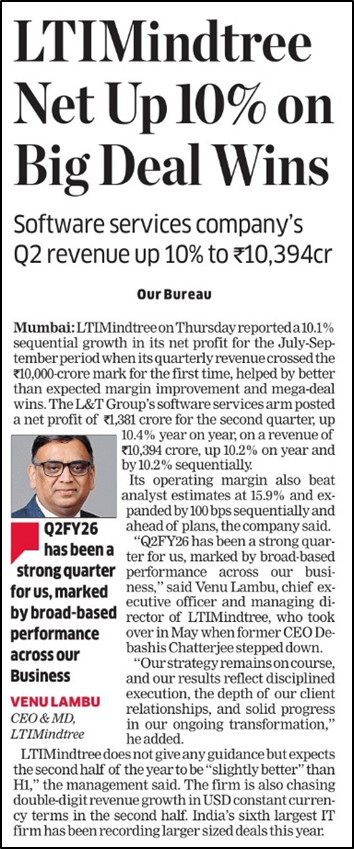 LTIMindtree Net Up 10% on Big Deal Wins