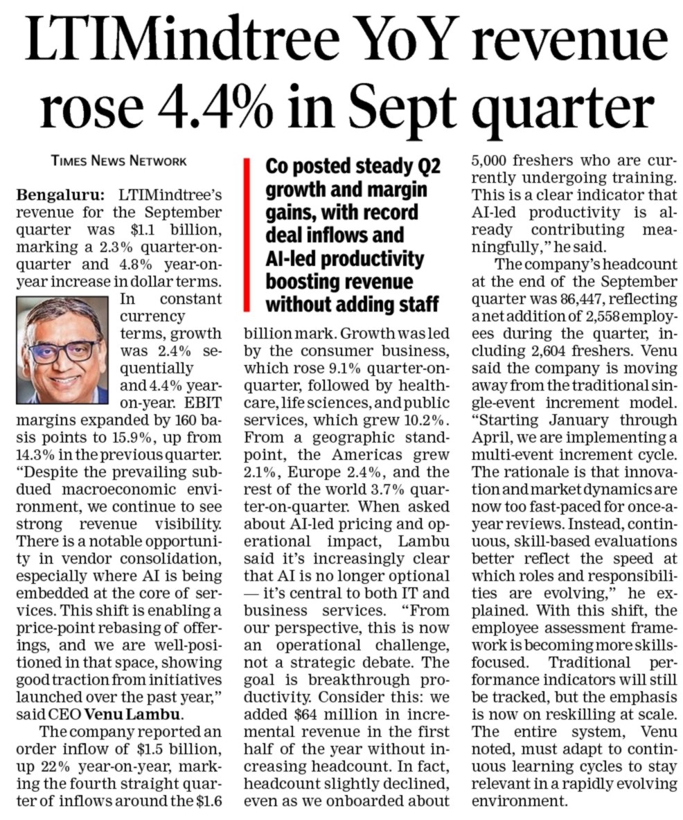 LTIMindtree YoY revenue-Q2FY26